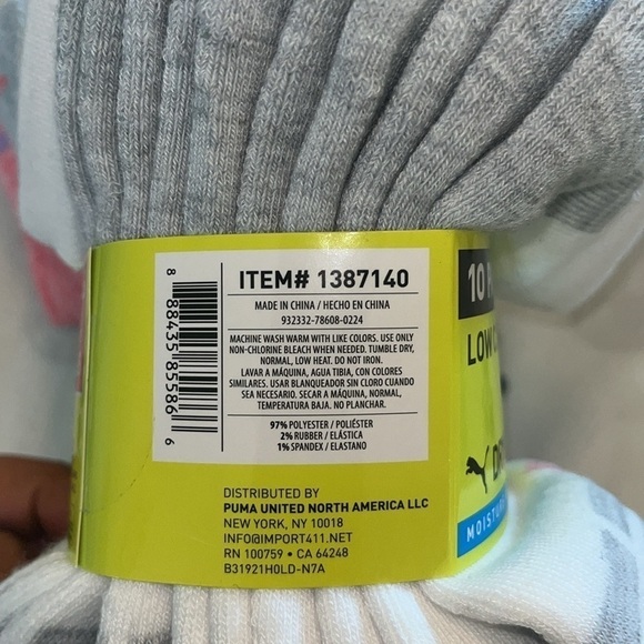 Puma 10 pair low cut moisture wicking arch support socks for GIRL size 9-3.5 - Picture 6 of 6